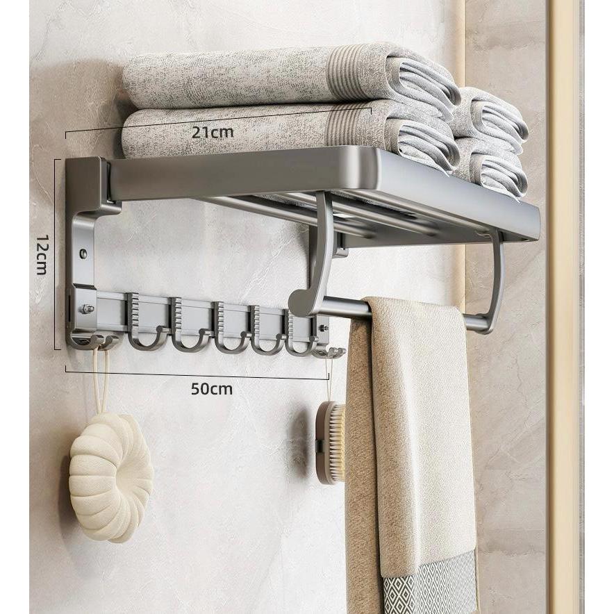 Heavy Duty Bathroom Towel Organizer with Hanging Hooks 19.7 Inch Wall Mounted Towel Rack for Bathrooms and Kitchens