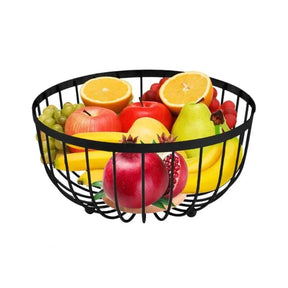 Heavy-Duty Black Fruit Basket with Bamboo Base – 25cm Diameter | Decorative & Functional Kitchen Storage Kitchen Organizers