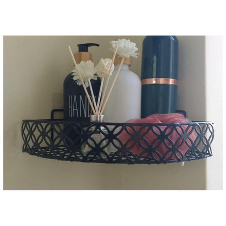 Heavy Duty Corner Self Adhesive Bathroom Rack Large Capacity Rustproof Metal Shower Shelf in Black