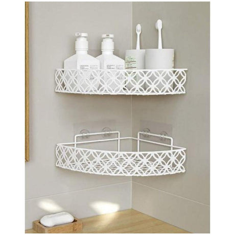 Heavy Duty Corner Self Adhesive Bathroom Rack Large Capacity Rustproof Metal Shower Shelf in Black