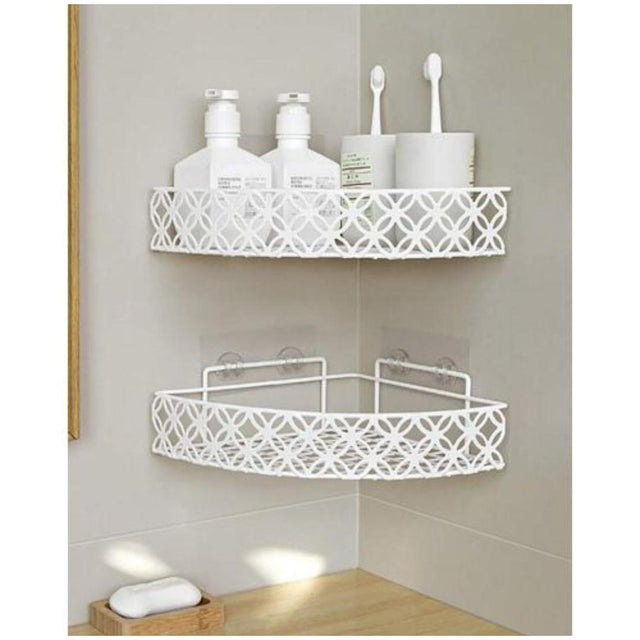 Heavy Duty Corner Self Adhesive Bathroom Rack Large Capacity Rustproof Metal Shower Shelf in Black