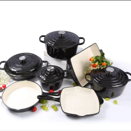 Heavy Duty Enamel Cast Iron Cooking Pots Casseroles, Frying Pan, Grill Pan & Baking Tray in Multiple Colours.