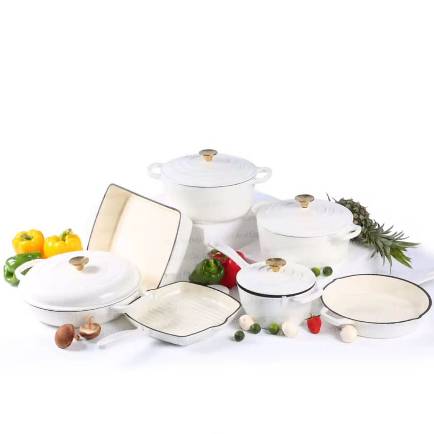 Heavy Duty Enamel Cast Iron Cooking Pots Casseroles, Frying Pan, Grill Pan & Baking Tray in Multiple Colours.