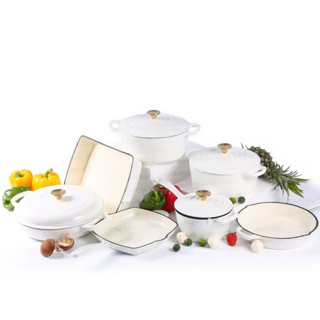 Heavy Duty Enamel Cast Iron Cooking Pots Casseroles, Frying Pan, Grill Pan & Baking Tray in Multiple Colours.