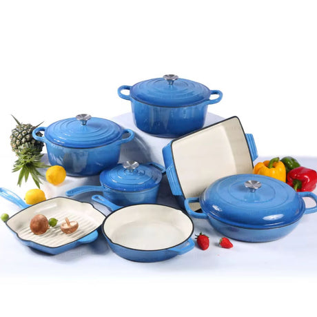 Heavy Duty Enamel Cast Iron Cooking Pots Casseroles, Frying Pan, Grill Pan & Baking Tray in Multiple Colours.