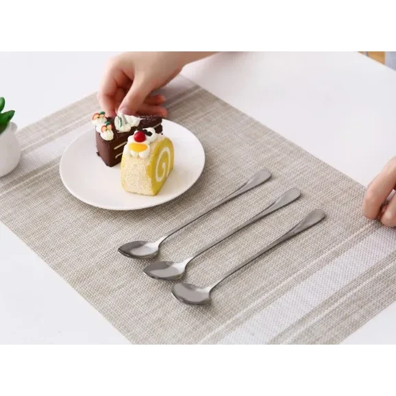Heavy Gauge Long Tea Spoons Set of 6 Premium Quality Kitchen utensils Slotted Spoons