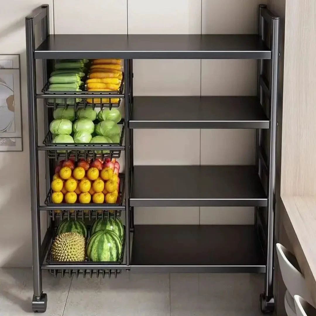 Heavy Metallic Multipurpose Vegetable Storage Rack – Sturdy Black Organizer for Kitchen or Home Use Kitchen organiser Kitchen Organizers