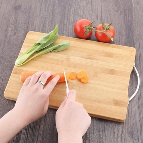 Heavy Wooden Chopping Board with Metallic Handle 36x28cm Durable Kitchen Prep Board.
