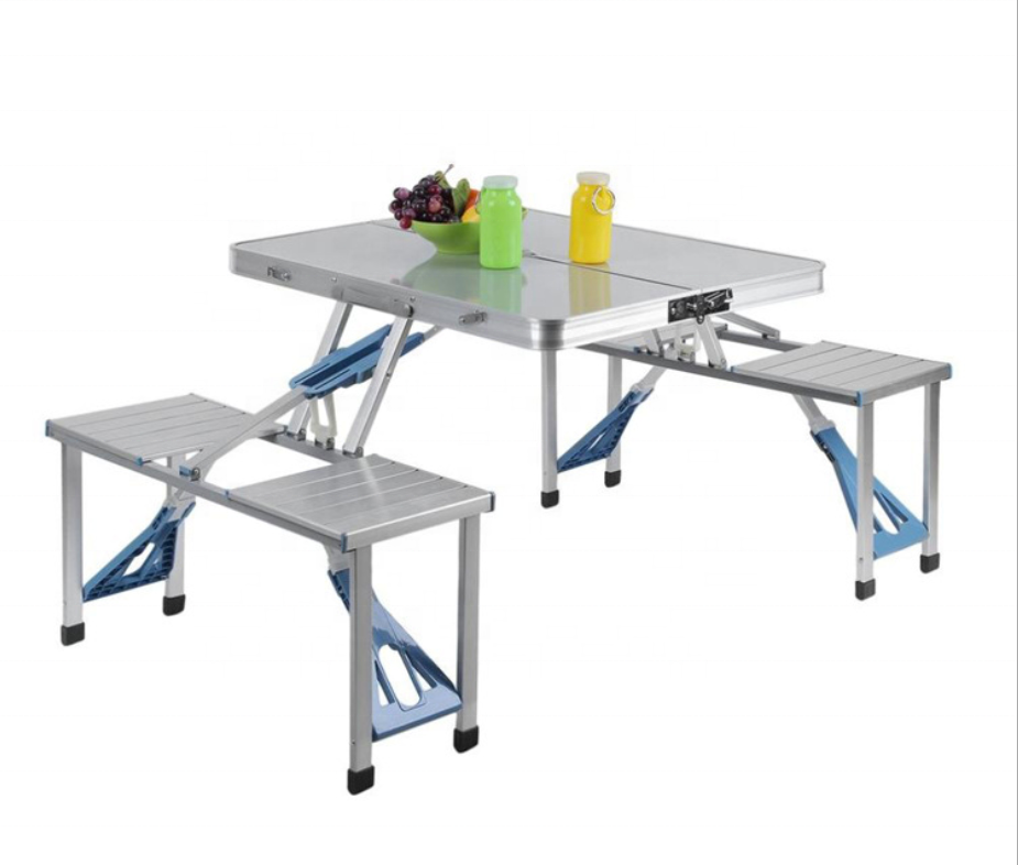 Folding Adjustable Aluminum Alloy Lightweight Outdoor Portable Picnic Camping Chair and Table Set with 4 Seats