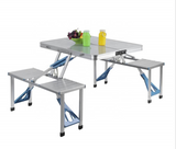 Folding Adjustable Aluminum Alloy Lightweight Outdoor Portable Picnic Camping Chair and Table Set with 4 Seats