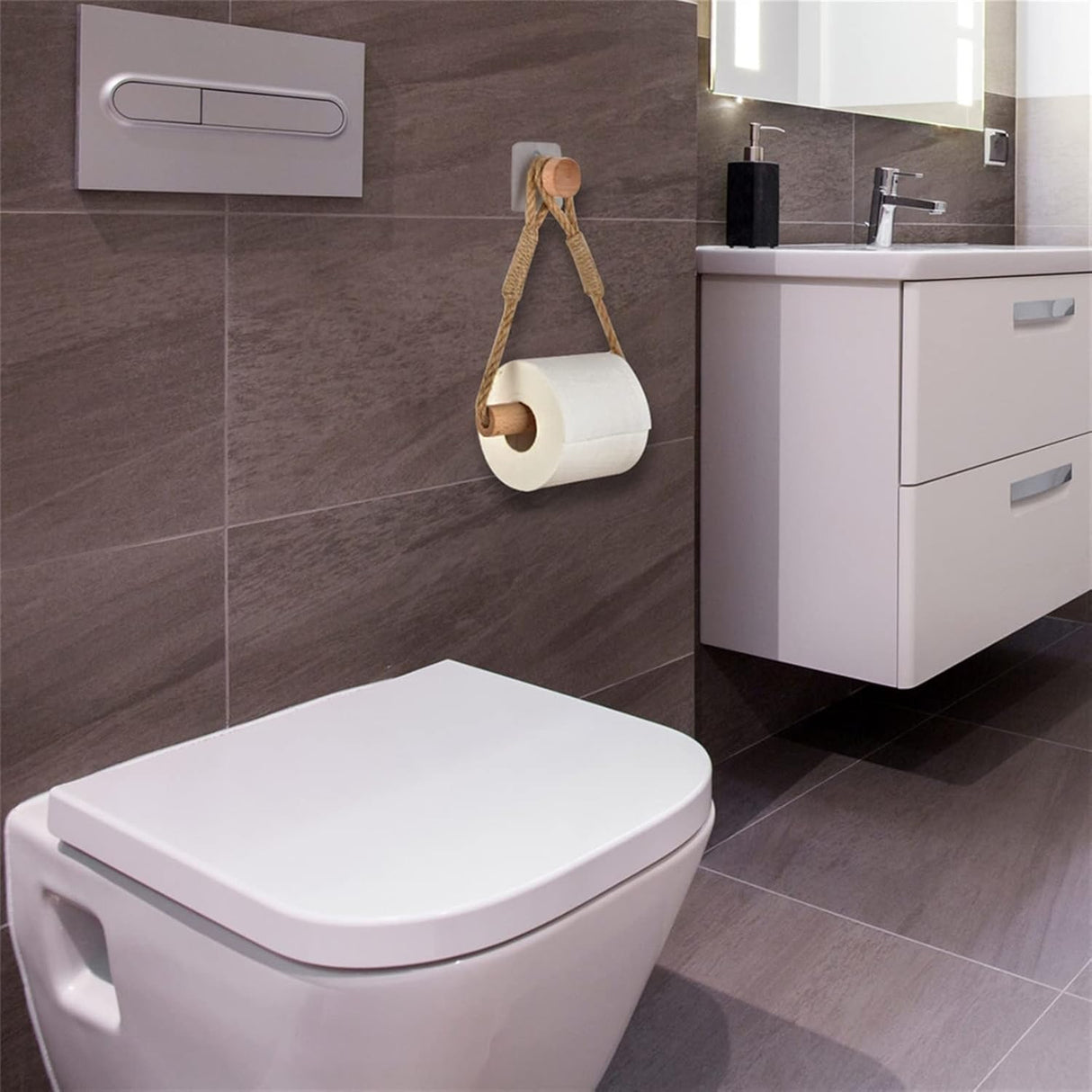 Hemp Rope with Bamboo Tissue Holder | EcoFriendly, Stylish Tissue Organizer | Kitchen Bathroom Toilet Tissue Holder