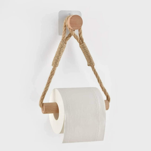 Hemp Rope with Bamboo Tissue Holder | EcoFriendly, Stylish Tissue Organizer | Kitchen Bathroom Toilet Tissue Holder