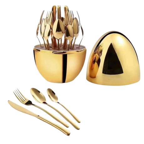 36pc Executive Egg Shaped Cutlery Set | Premium Rose Gold Stainless Steel Dinner Set with Oval Stand | Forks, Spoons, and Knives- Furaha Finds Kenya