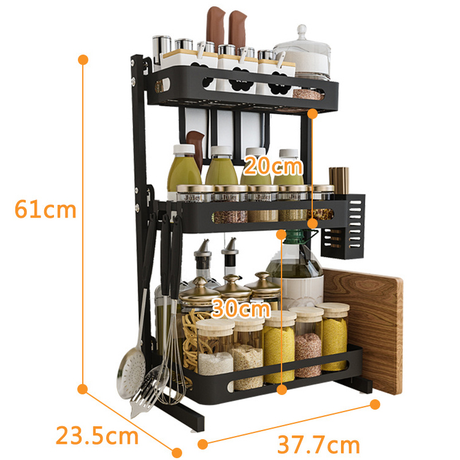 Multifunctional 3 Tier Stainless Steel Spice Rack | Kitchen Countertop Seasoning Organizer with Condiment Jars Storage | L32 x W21 x H60.5 cm- Furaha Finds Kenya