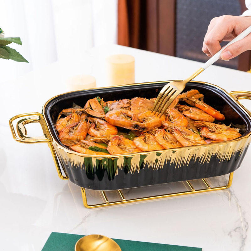 High Quality Premium 3 Piece Black Gold Ceramic Chafing Dish Set | Sizes: 3.8L, 2.8L, 1.8L