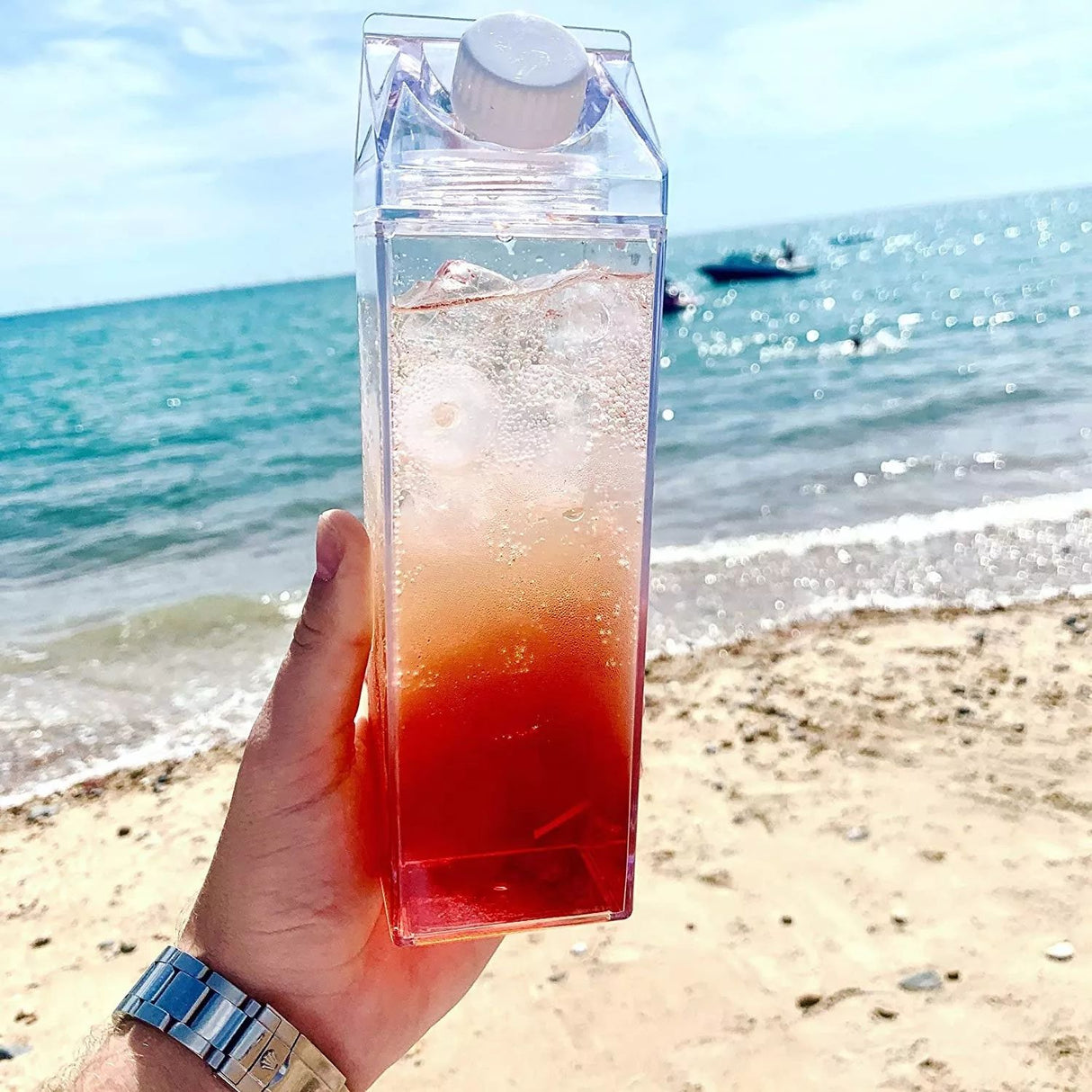 Milk Water Bottle 500ml Large Capacity Outdoor Drinking Jug for Juice and Tea BPA-Free Clear Square Plastic Portable Bottle