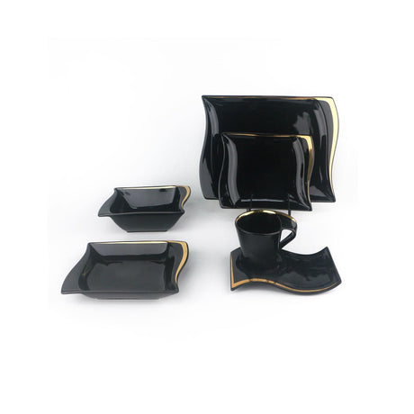 36-Piece Rectangular Shaped Dinner Set – Black with Elegant Gold Accents- Furaha Finds Kenya