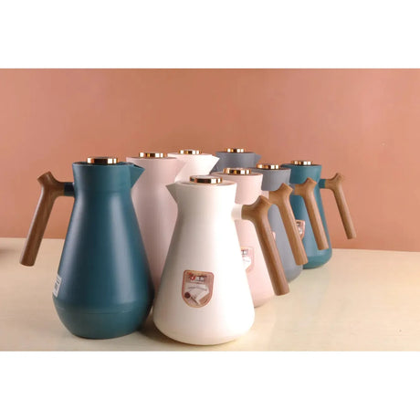Wooden Handle Thermal Insulated Vacuum Flask | 1.45L | Cream, Light Brown, Green- Furaha Finds Kenya