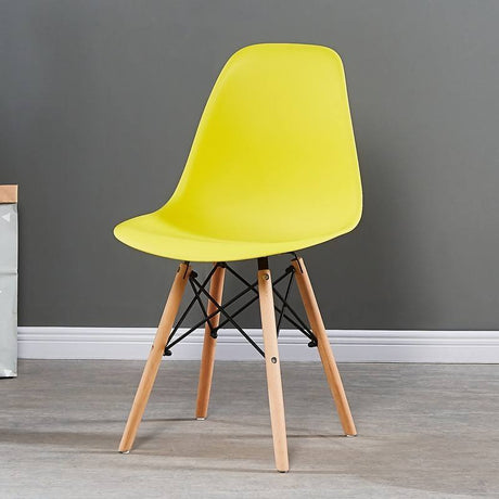 Furaha Finds modern soft seat cushion PP dining chair with wooden legs. Tulip plastic easy-install chair