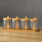 4pcs Oil Jar Set with Bamboo Stand Elegant High Borosilicate Storage Bottles- Furaha Finds Kenya
