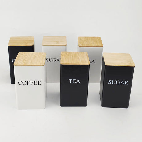 Alloy Canisters Set with Bamboo Holder | Tea, Coffee, Sugar Storage- Furaha Finds Kenya