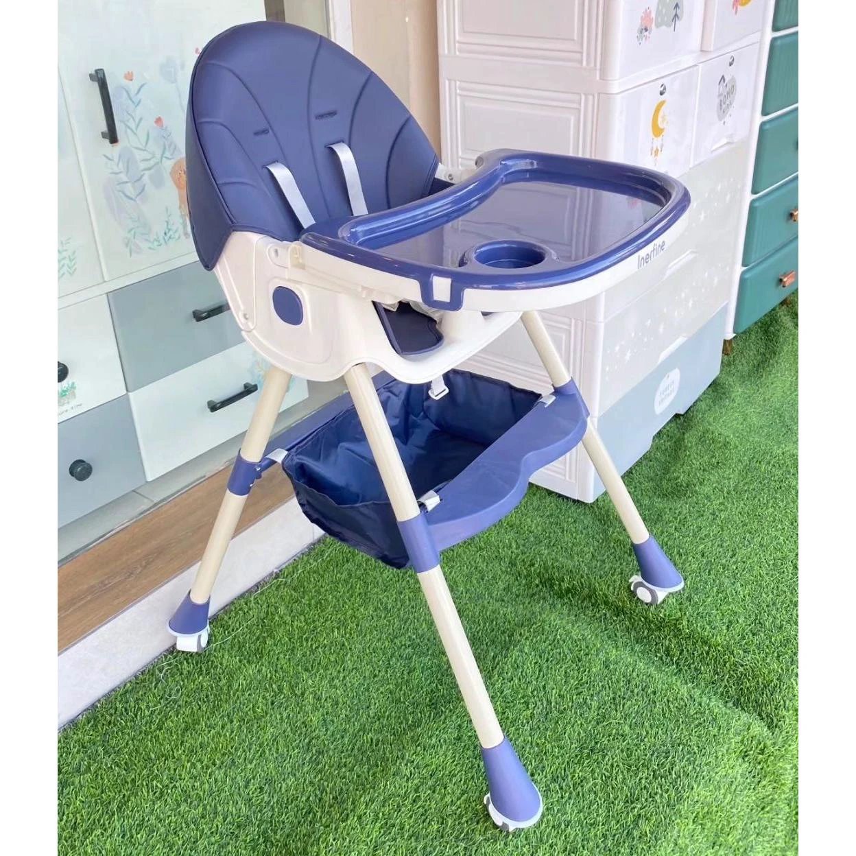 High Baby Feeding Chair Foldable, Height Adjustable, with Wheels Kids Essentials High Chairs