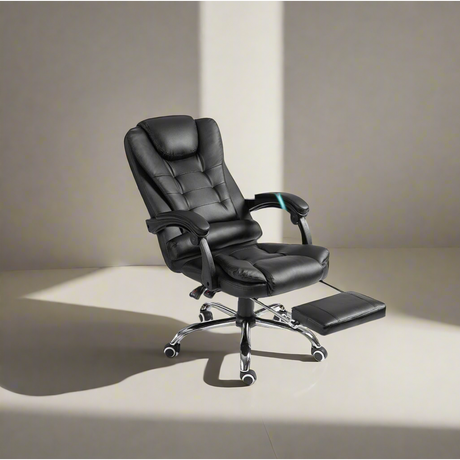 High Back Leather Swivel Chair with Massage and Footrest Luxury Reclining Computer Office Chair