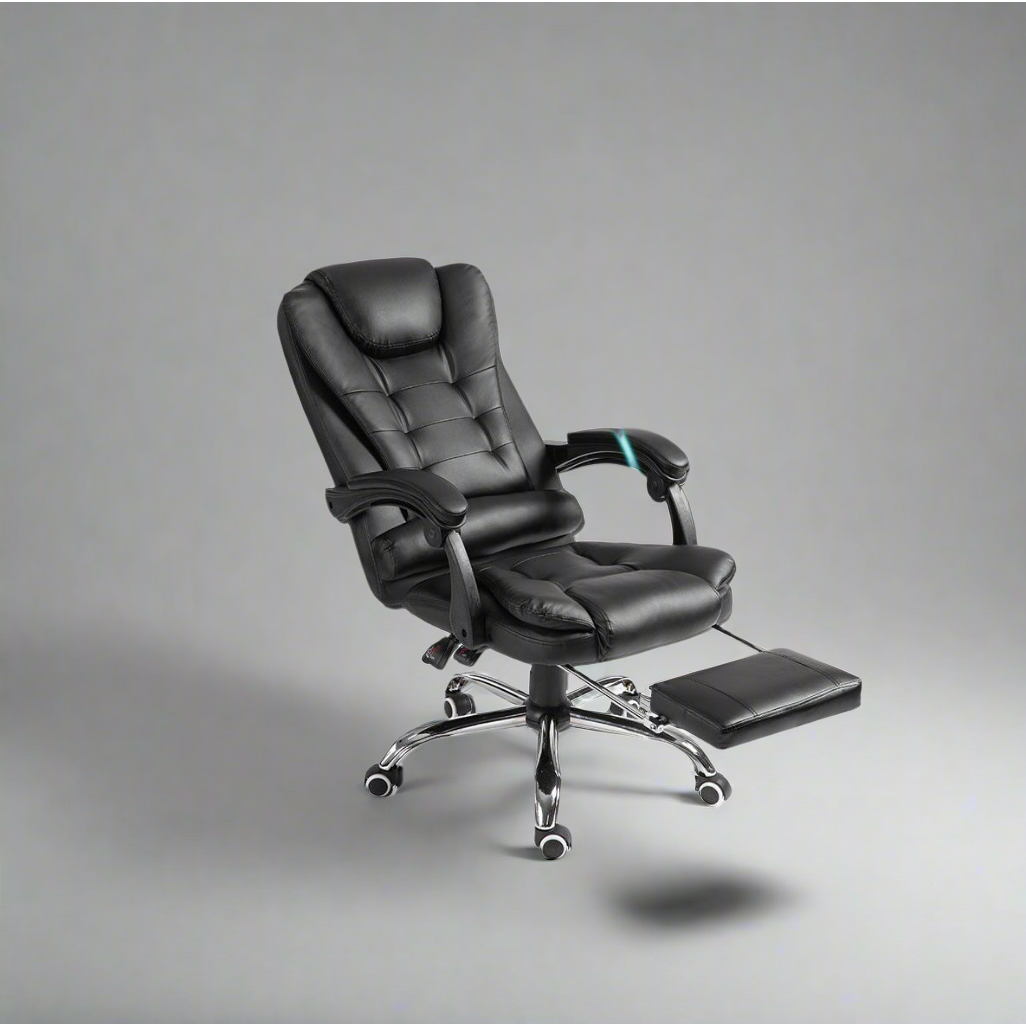High Back Leather Swivel Chair with Massage and Footrest Luxury Reclining Computer Office Chair