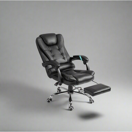 High Back Leather Swivel Chair with Massage and Footrest Luxury Reclining Computer Office Chair