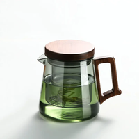 High Borosilicate Teapot with Walnut Handle Elegant Heat Resistant Glass Teapot. Tableware Teapots