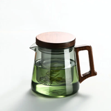 High Borosilicate Teapot with Walnut Handle Elegant Heat Resistant Glass Teapot.
