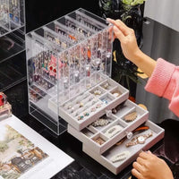 High End Luxury Jewelry Storage Organizer Large Transparent Acrylic Jewelry Box with 3 Drawers Dustproof Display Rack European Style Accessories Jewelry Boxes