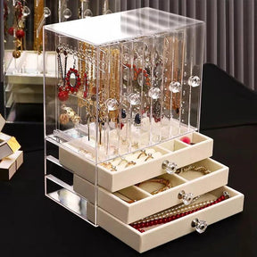 High End Luxury Jewelry Storage Organizer Large Transparent Acrylic Jewelry Box with 3 Drawers Dustproof Display Rack European Style Accessories Jewelry Boxes