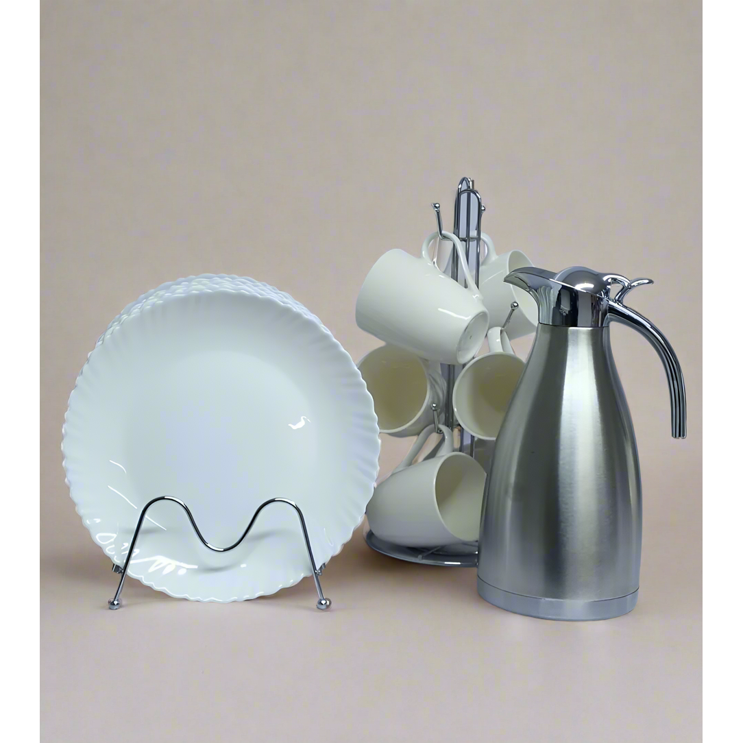 High Quality 13 Piece Dinner Set | 6 Cups, 6 Plates, & 2L Unbreakable Flask for Stylish Dining | Home Office Dining Set