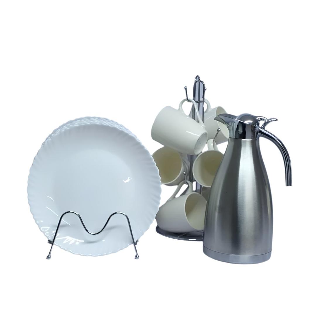 High Quality 13 Piece Dinner Set | 6 Cups, 6 Plates, & 2L Unbreakable Flask for Stylish Dining | Home Office Dining Set