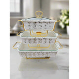 High Quality 3 Piece White Gold Ceramic Chafing Dish Set | Sizes: 3.8L, 2.8L, 1.8L