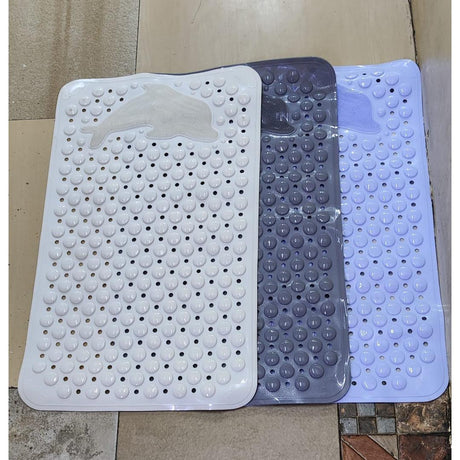 High Quality 36 x 70cm Modern Anti-Slip Rubber Bathroom | Toilet Mat with Dolphin Scrubber | White, Blue, Grey