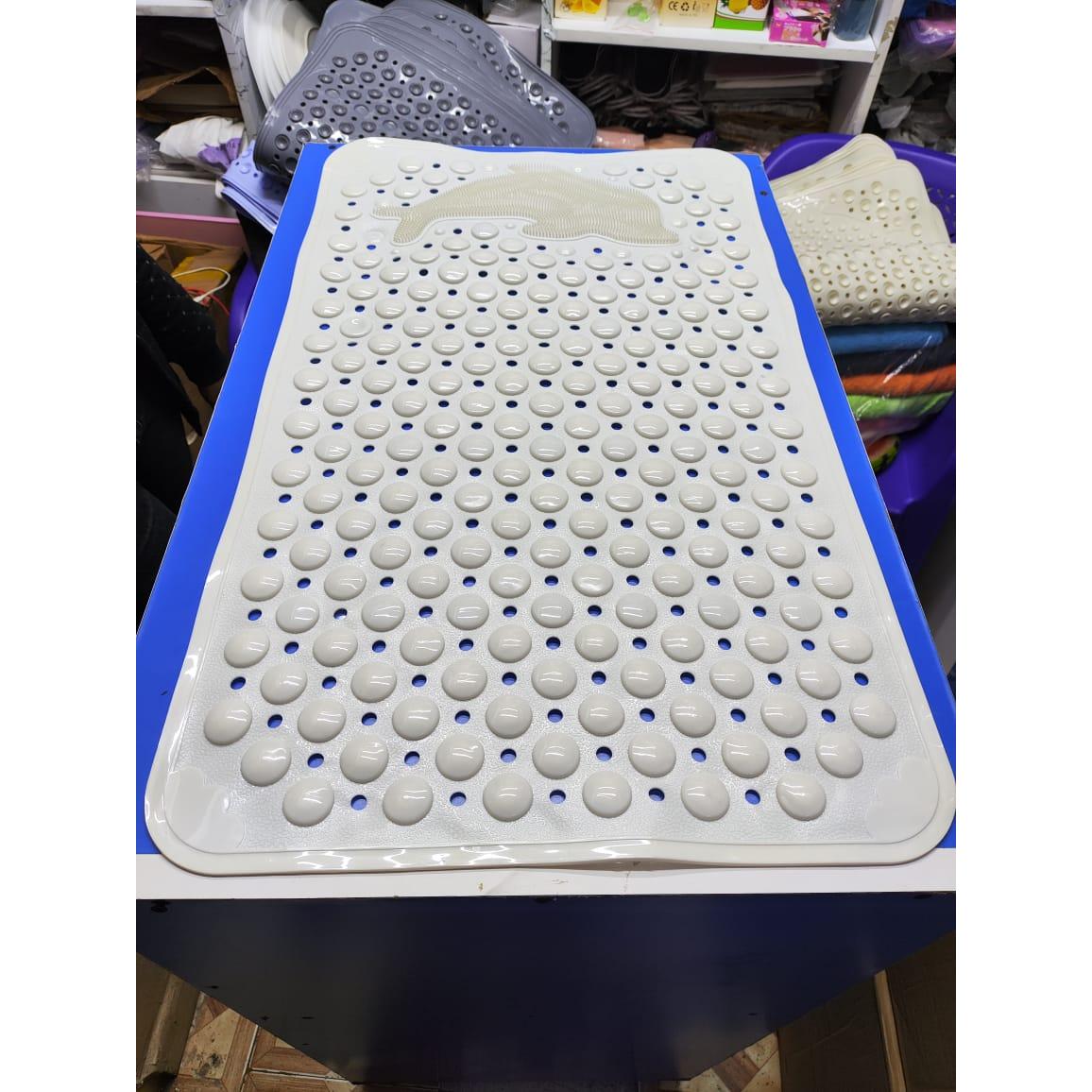 High Quality 36 x 70cm Modern Anti-Slip Rubber Bathroom | Toilet Mat with Dolphin Scrubber | White, Blue, Grey