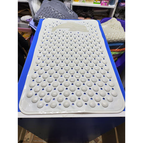 High Quality 36 x 70cm Modern Anti-Slip Rubber Bathroom | Toilet Mat with Dolphin Scrubber | White, Blue, Grey