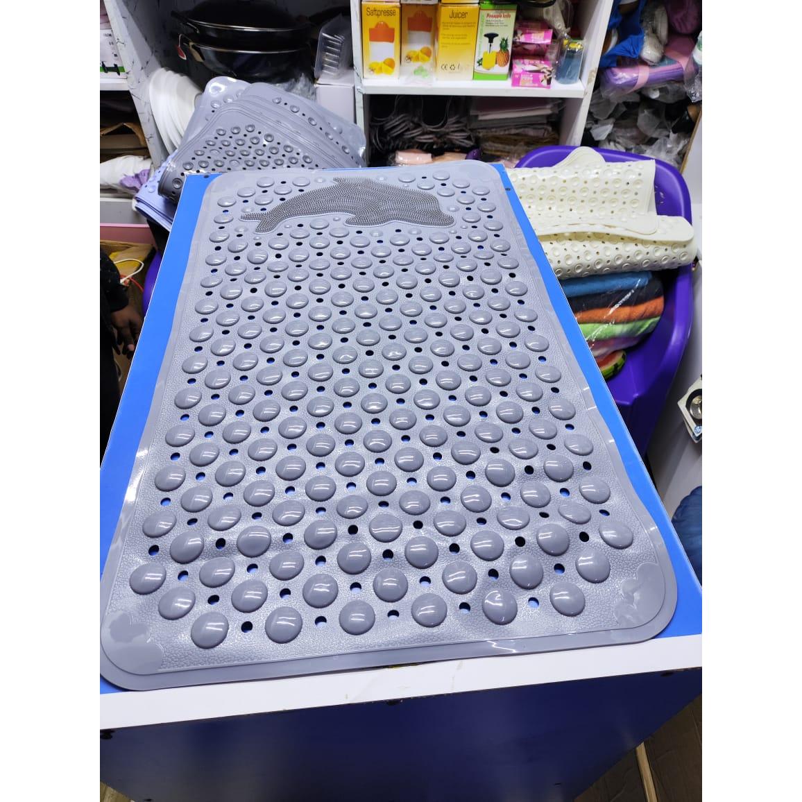 High Quality 36 x 70cm Modern Anti-Slip Rubber Bathroom | Toilet Mat with Dolphin Scrubber | White, Blue, Grey