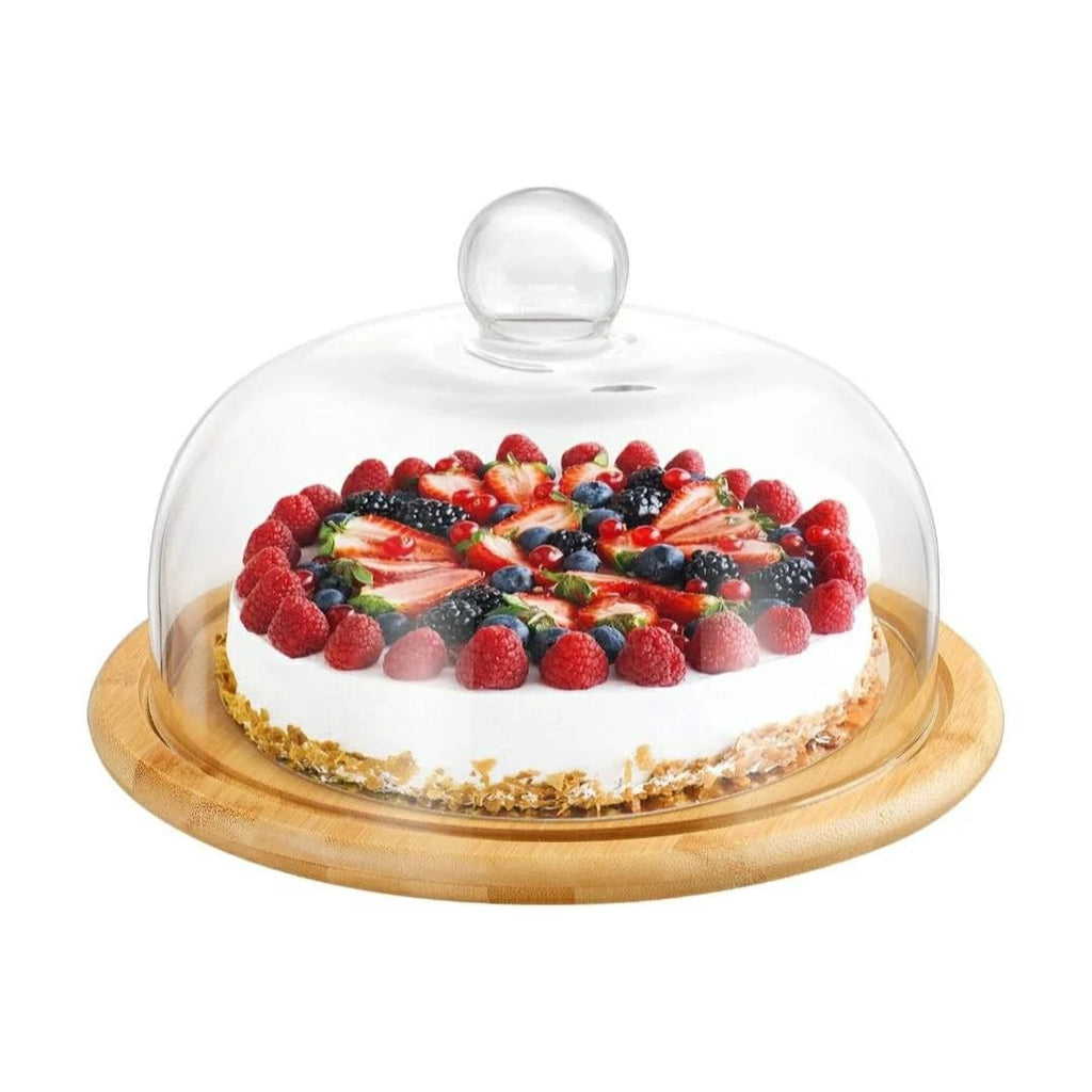 High-Quality Bamboo Base Cake & Fruit Stand with Acrylic Dome Cover 30cm kitchen and dinning Cake Stands
