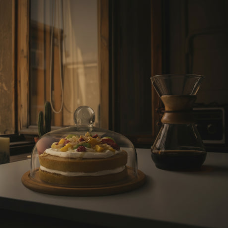 High-Quality Bamboo Base Cake & Fruit Stand with Acrylic Dome Cover 30cm