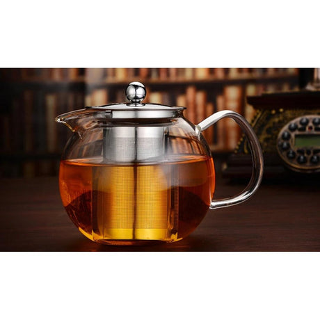 High Quality Borosilicate Glass Kettle with Sieve 600ml, Clear Round Design with Steel Filter