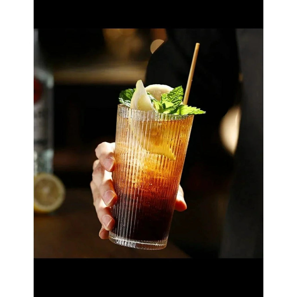 High Quality Borosilicate Water & Juice Glasses | 333ml, Gold Rim, Vertically Ribbed (Set of 6) tableware Tableware