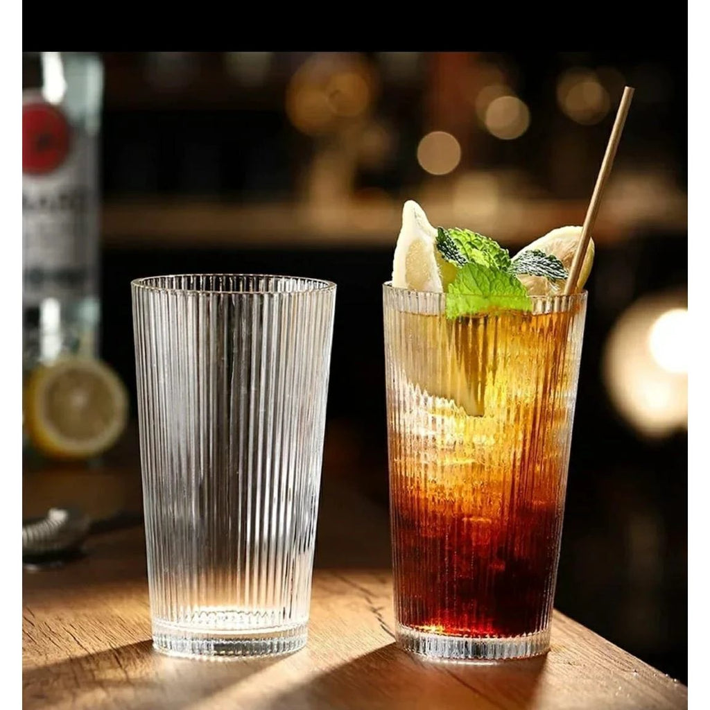High Quality Borosilicate Water & Juice Glasses | 333ml, Gold Rim, Vertically Ribbed (Set of 6) tableware Tableware