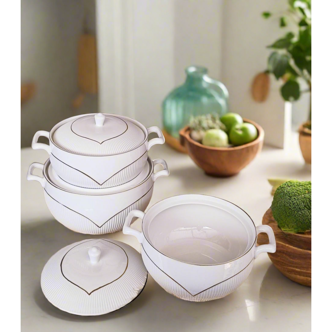 High Quality Ceramic 3-piece Serving Bowls Set, White