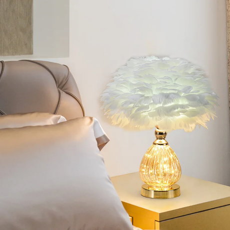 High Quality Crystal Feather Lamp Table