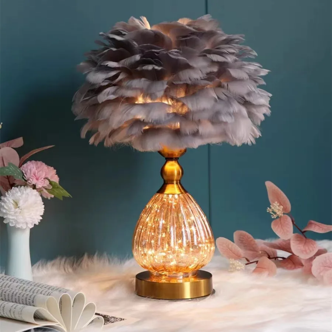 High Quality Crystal Feather Lamp Table