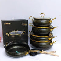 High Quality DONNOR Heavy 11 Piece Granite Cooking & Serving Pot Set | Elegant Black & White Cookware Cookware Sets