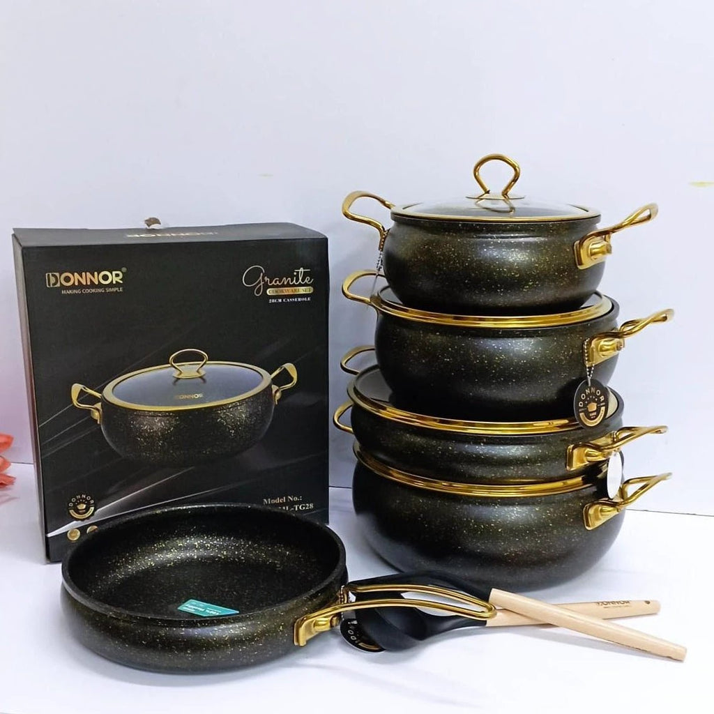 High Quality DONNOR Heavy 11 Piece Granite Cooking & Serving Pot Set | Elegant Black & White Cookware Cookware Sets